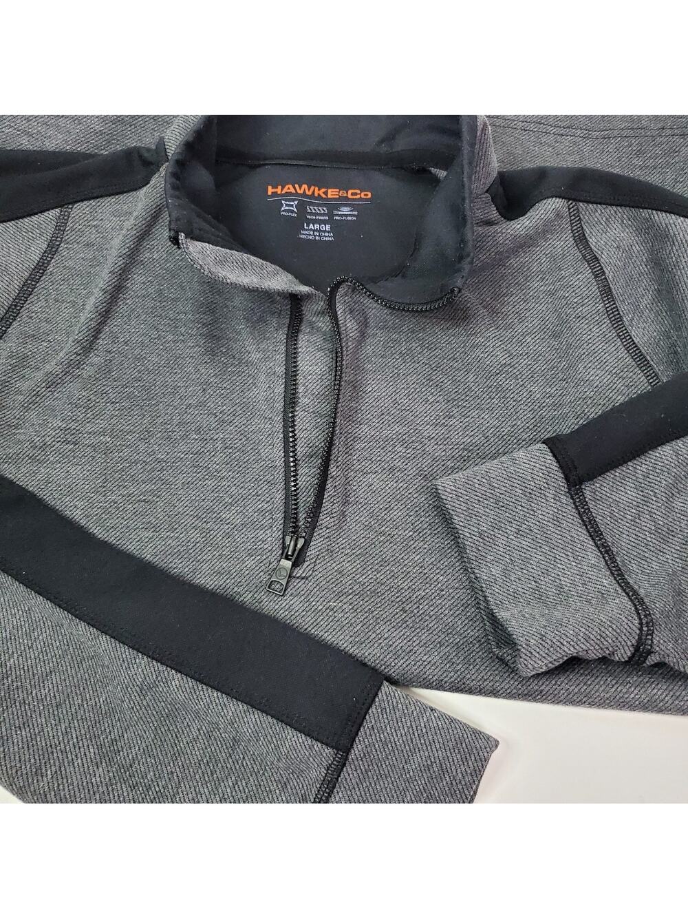 Men's Hawke & Co Size Pullover Sweater 1/4 Zip Pro Flex Dark Grey Large